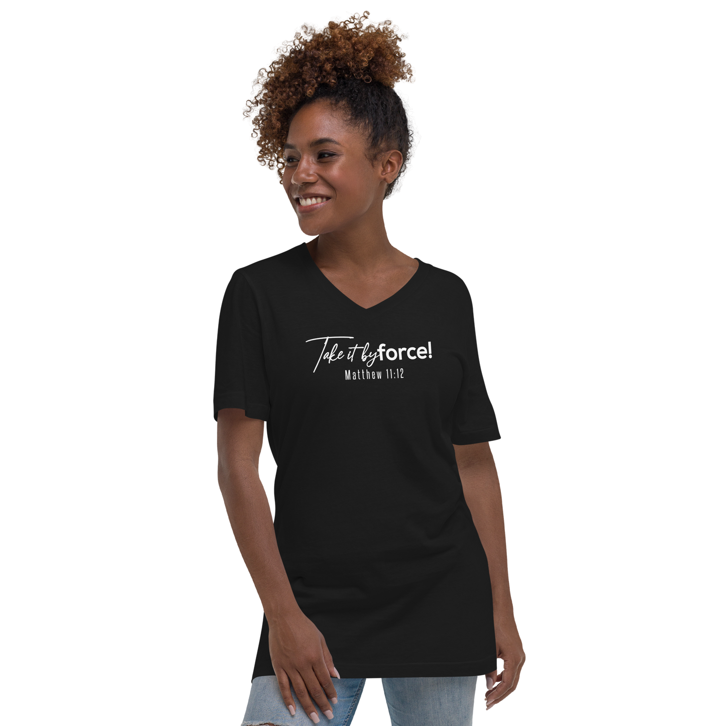 Take it by force! Unisex Short Sleeve V-Neck T-Shirt *blk