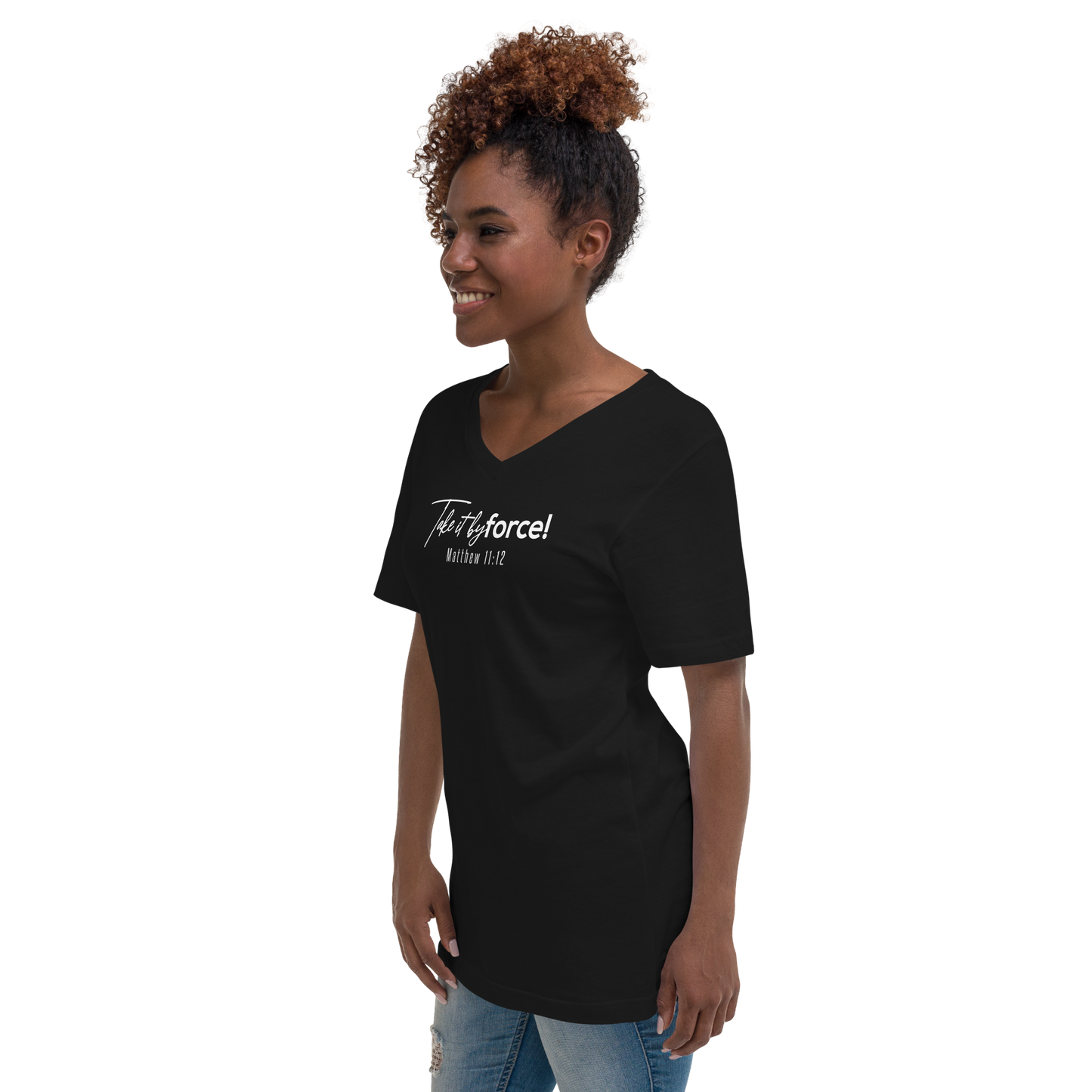 Take it by force! Unisex Short Sleeve V-Neck T-Shirt *blk