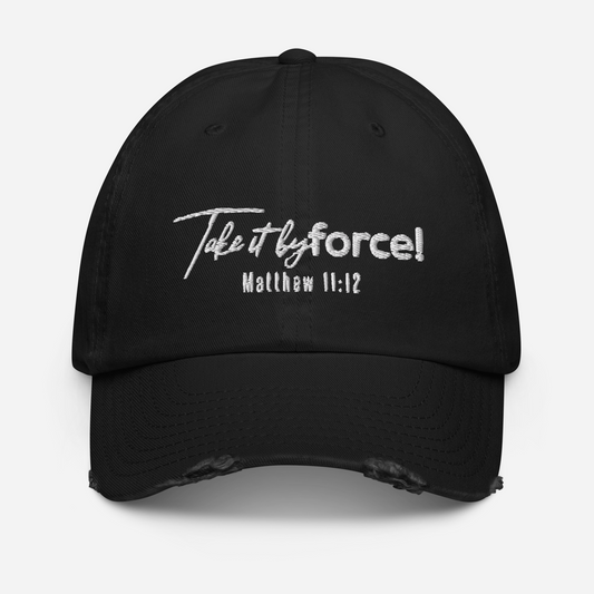 Take it by force! Hat in white print