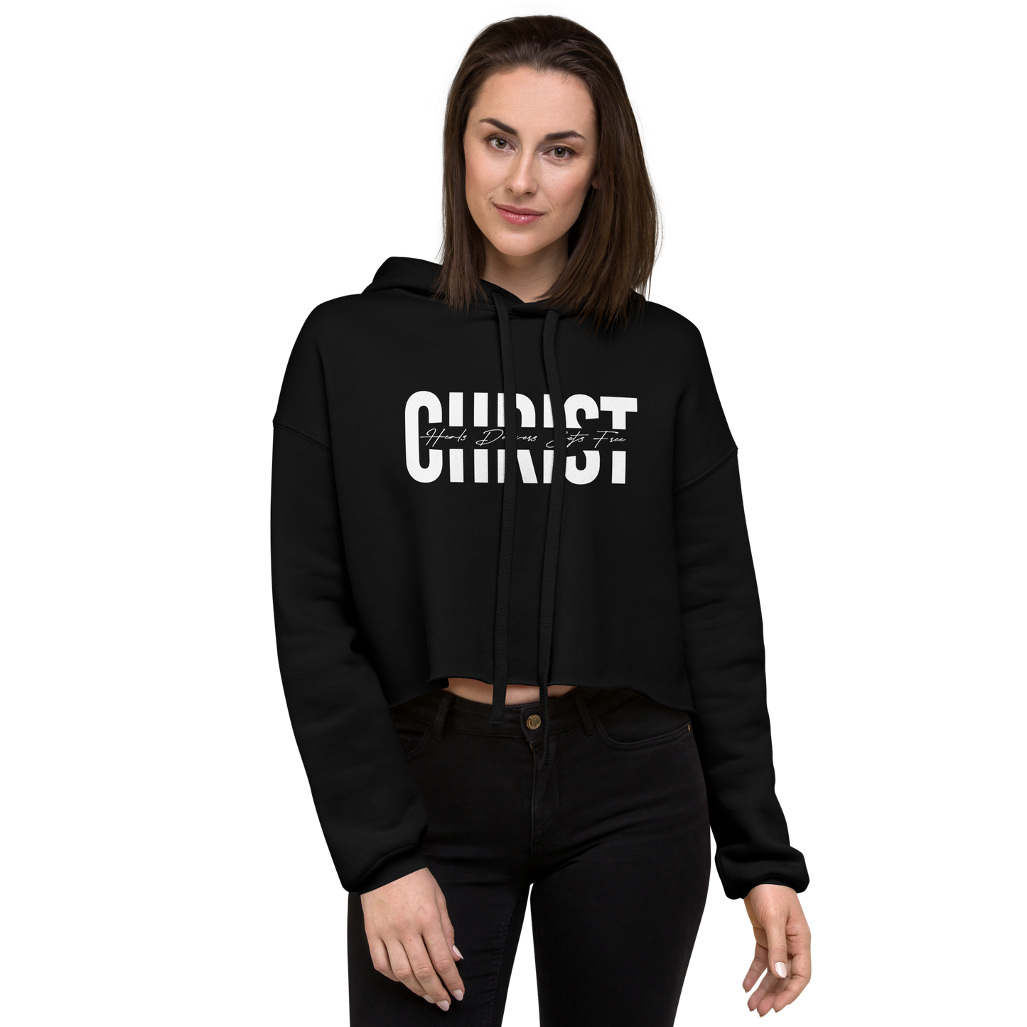 Cropped Christ Hoodie White Print      *addt'l. colors