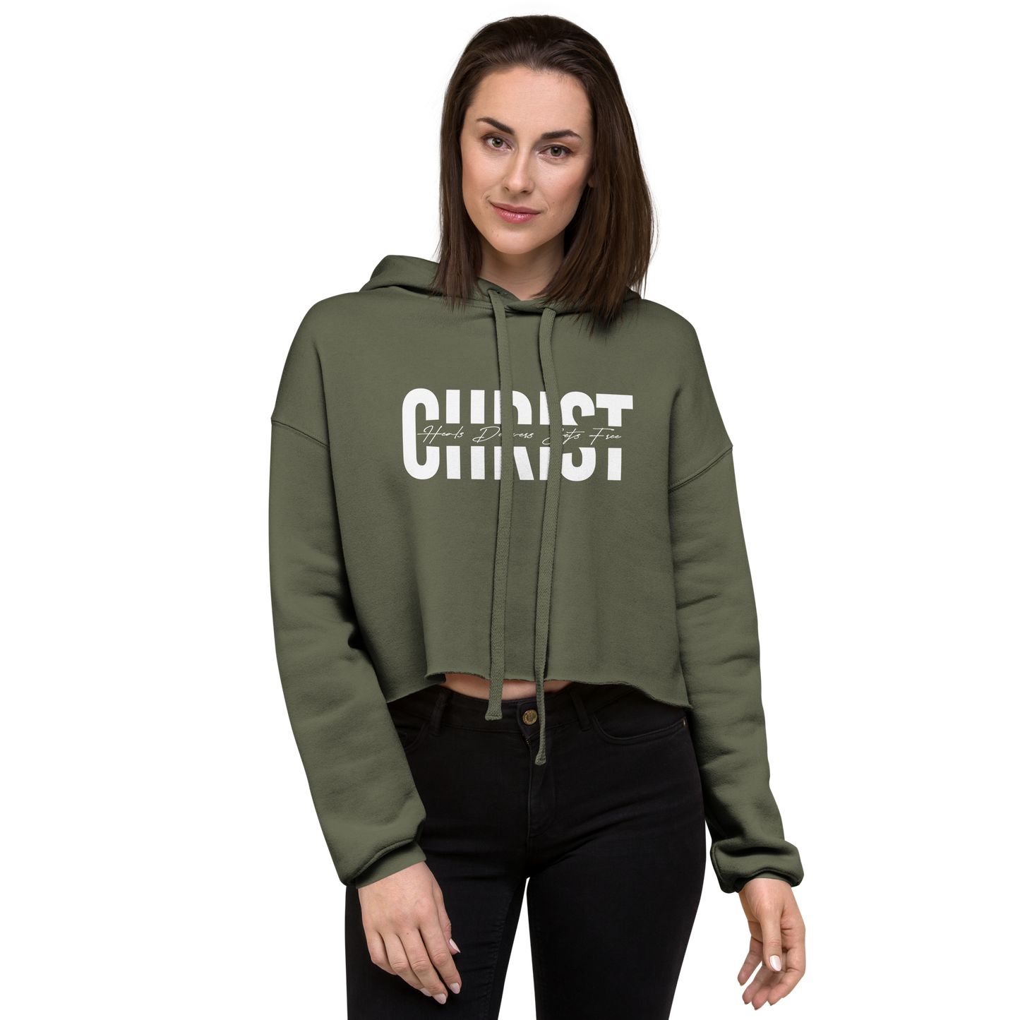 Cropped Christ Hoodie White Print      *addt'l. colors